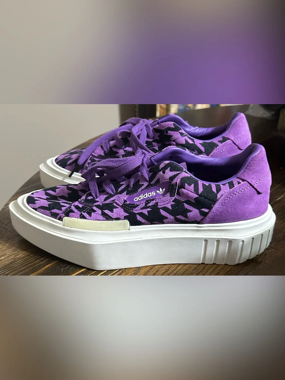 adidas Hypersleek Purple and Black Houndstooth Platform Sneakers
